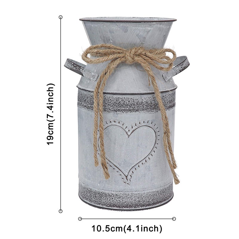 Fovasen Rustic Shabby Chic Vase Vintage Farmhouse Vase for Flowers,Galvanized Milk Can with Heart Design for Garden Wedding Kitchen Decor - 7.5" - Image 5